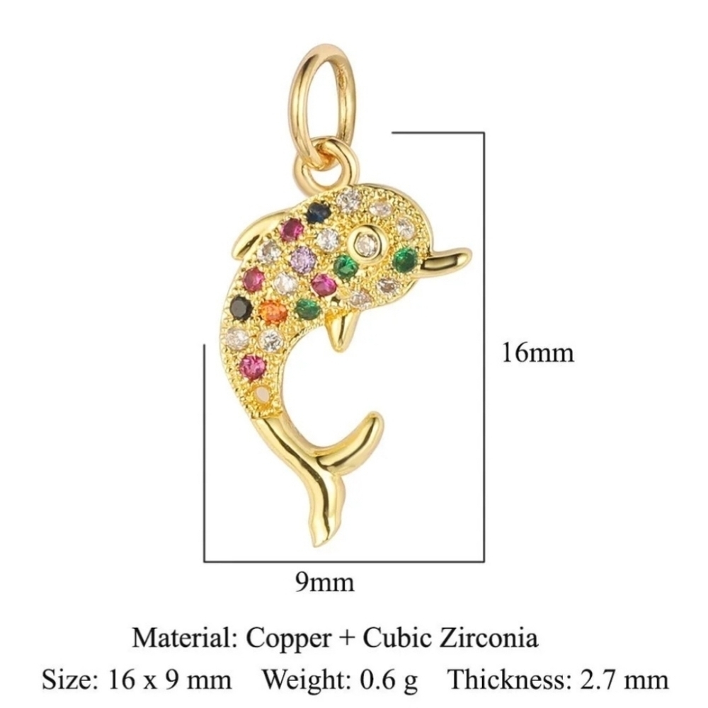 Colorful Dolphin Charm Multicolor Cubic Zirconia- Charm For Charm Bracelet - Picture 5 of 8
